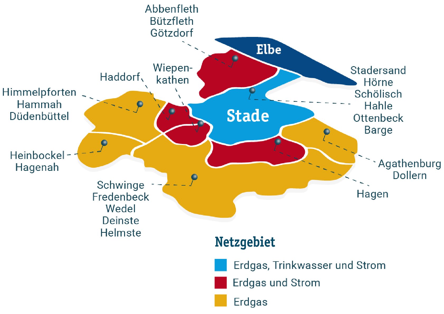 Das Strom, Gas und Wassernetzgebiet der Stadtwerke Stade